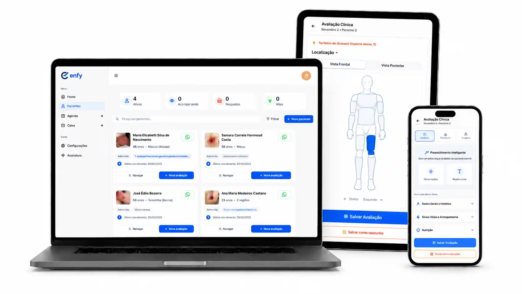 Enfy em múltiplos dispositivos: notebook, tablet e celular